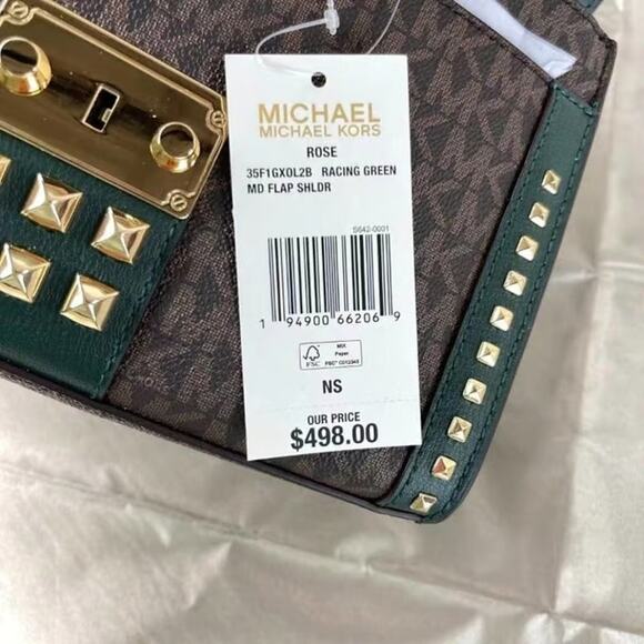 Michael Kors Rose 35F1GX0L2B Medium Flap Shldr Messenger Bag In Racing Green - Picture 6 of 6